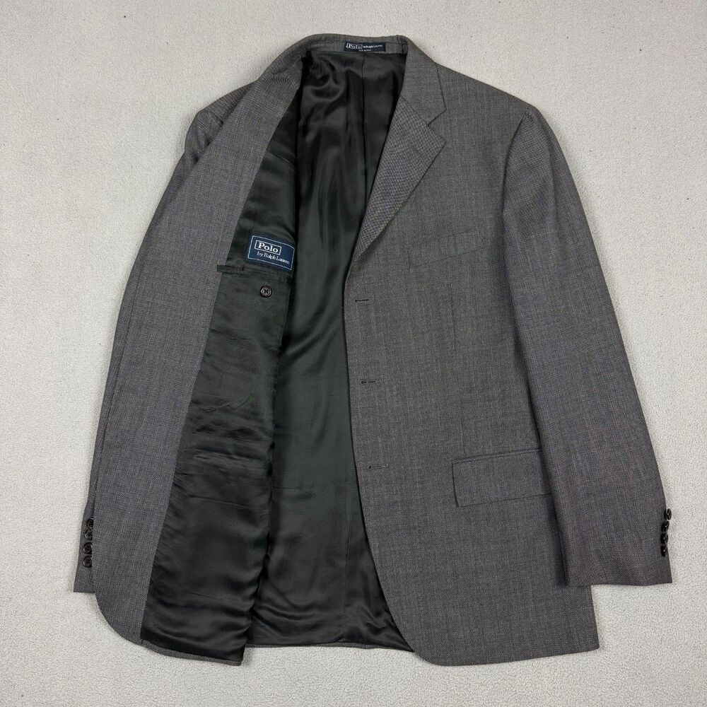 Polo Ralph Lauren 42R Sport Coat Mens Gray Houndstooth Virgin Wool Blazer Italy